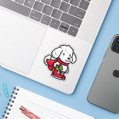 Sticker Poodle tenant un cadeau de Noël (Ordinateur portable avec iPhone)