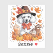 Sticker Poodle Thanksgiving Boissons Café Automne Feuilles (Feuille)