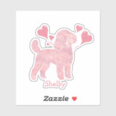 Sticker Poodle Valentine Sticker, Pastel Pink, Custom Name (Feuille)