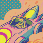Sticker Pop Art Astronaut Driving Rocket Car (Devant)