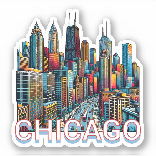 Sticker Pop art Comic Book Art Chicago Illinois Skyline (Devant)