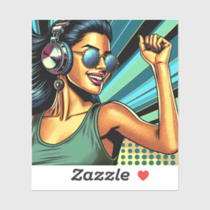 Sticker Pop Art Woman dans les casques danser