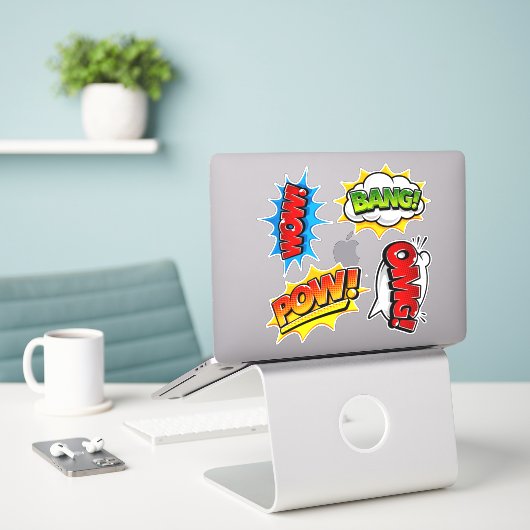 Sticker Pop Art Wow Bang OMG Pow! (Ordinateur portable sur le bureau)