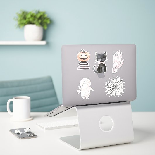 Sticker Popcorn Pumpkins Cactus Halloween (Ordinateur portable sur le bureau)