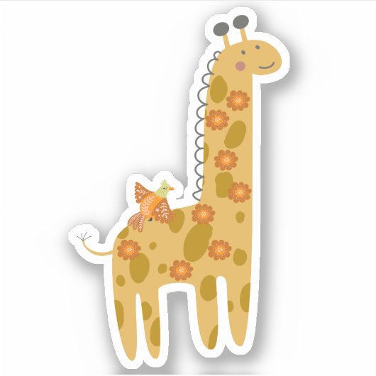 Sticker Portable en or orange Giraffe et fleurs (Devant)
