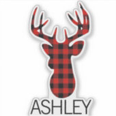 Sticker Portable personnalisé rouge plaid deer (Devant)