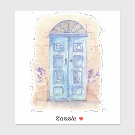 Sticker Porte d'art bleu aquarelle (Feuille)