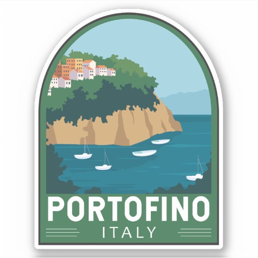 Sticker Portofino Italie Retro Voyage Art Vintage (Devant)