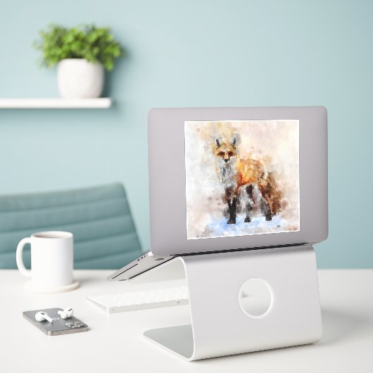 Sticker Portrait d'aquarelle Red Fox 02 (Ordinateur portable sur le bureau)