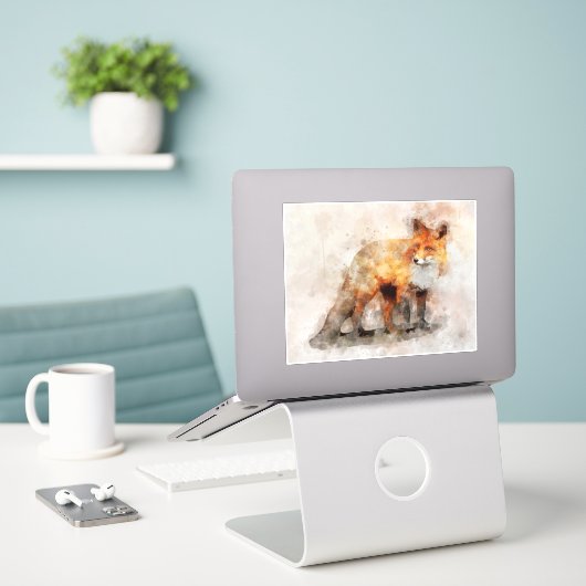 Sticker Portrait d'aquarelle Red Fox 04 (Ordinateur portable sur le bureau)