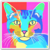 Sticker Portrait de chat Pop Art multicolore (Devant)