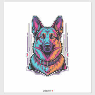 Sticker Portrait de chien néon Gravure vintage Graphique_1