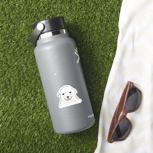 Sticker Portrait de chiot blanc souriant mignon (HydroFlask Insitu)