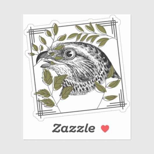 Sticker Portrait de rapace et feuilles d'olive - Art botan (Feuille)