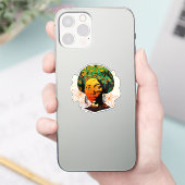 Sticker Portrait féminin africain avec coucher de soleil (Téléphone)