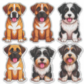 Sticker Portraits de chiens art détaillé de différentes ra (Devant)