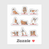 Sticker Poses de yoga chiot de Bulldog anglais et Meditati (Feuille)
