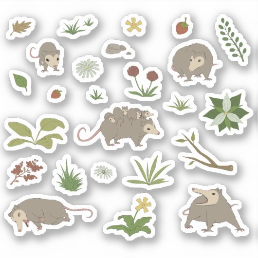 Sticker Possums dans un champ de baies (Devant)