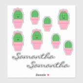 Sticker Pot à fleurs rose Cactus (Feuille)