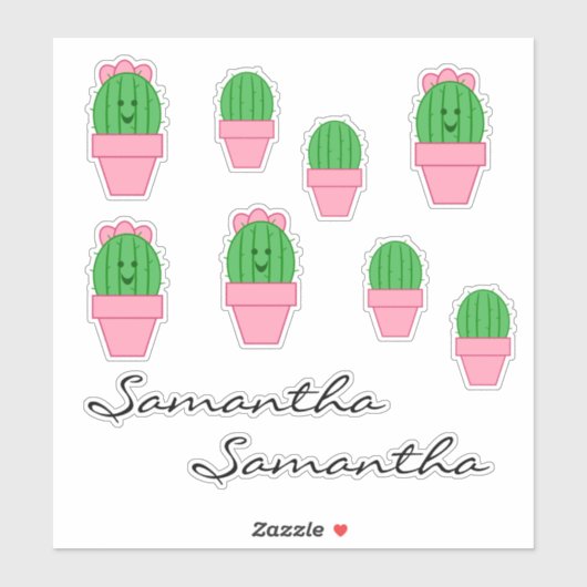 Sticker Pot à fleurs rose Cactus (Feuille)