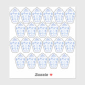 Sticker Pot à gingembre bleu et blanc à monogramme Prépa (Feuille)