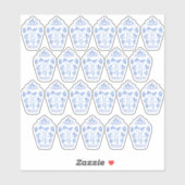 Sticker Pot à gingembre bleu et blanc au monogramme Preppy (Feuille)