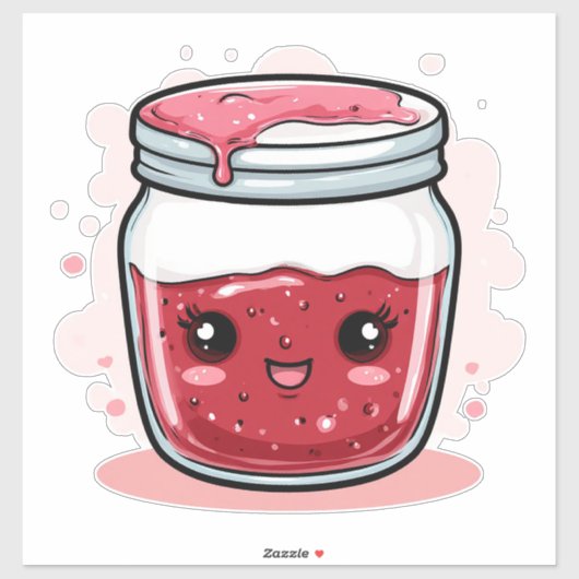 Sticker Pot de Confiture de Baies de Dessin Animé Mignon a (Feuille)
