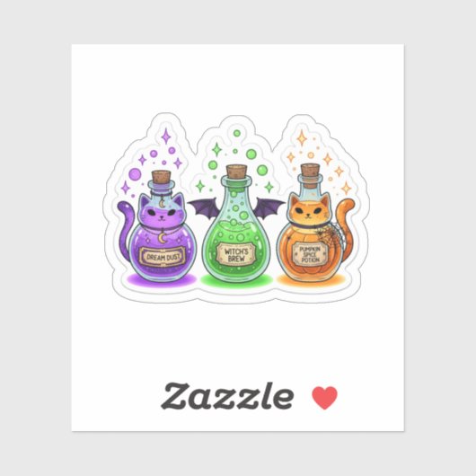 Sticker Potions Meowgical - Jolies Bouteilles En Forme De  (Feuille)