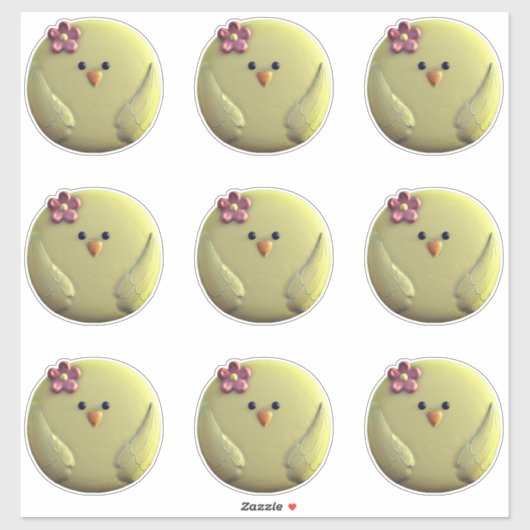 Sticker Poule chiche mignonne jaune et rose (Feuille)