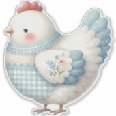 Sticker Poule de Cottage en Vichy Bleu (Devant)