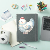 Sticker Poule de Cottage en Vichy Bleu (Couverture iPad)