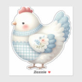 Sticker Poule de Cottage en Vichy Bleu (Feuille)