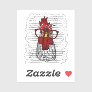Sticker Poulet avec bandeau de bandana et lunettes mignonn
