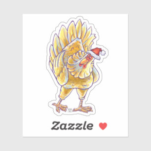 Sticker Poulet de fête dans un chapeau de Père Noël