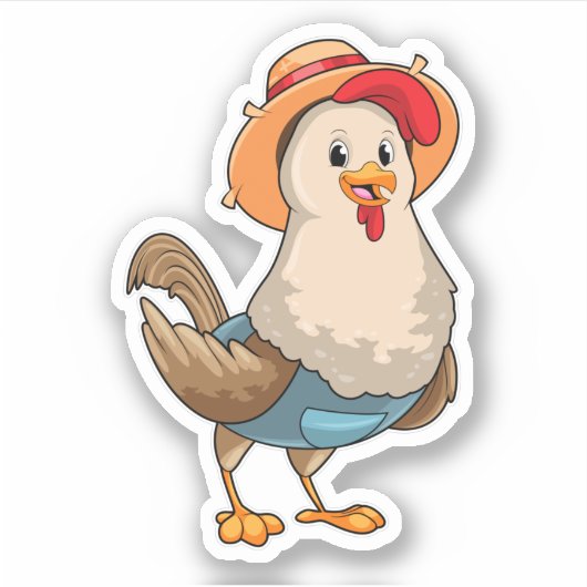 Sticker Poulet en fermier avec Casquette (Devant)