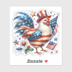 Sticker Poulet patriotique du 14 juillet avec drapeau amér