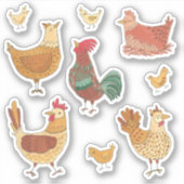 Sticker Poulets et coqs de poulet coupés (Devant)