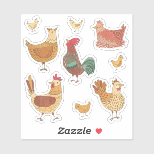Sticker Poulets et coqs de poulet coupés (Feuille)
