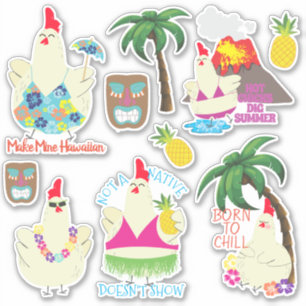 Sticker Poulets hawaïens collant de vacances d'été tropica