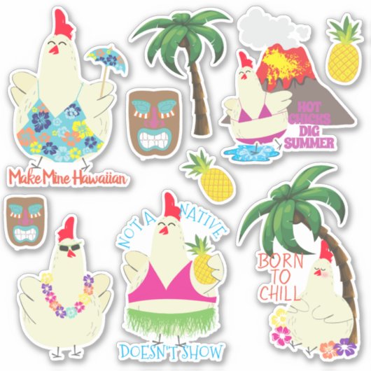 Sticker Poulets hawaïens collant de vacances d'été tropica (Devant)