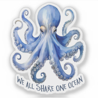 Sticker Poulpe Aquarelle Océan Conservation Marine