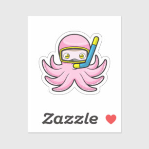 Sticker Poulpe en plongée avec masque et lunettes de natat