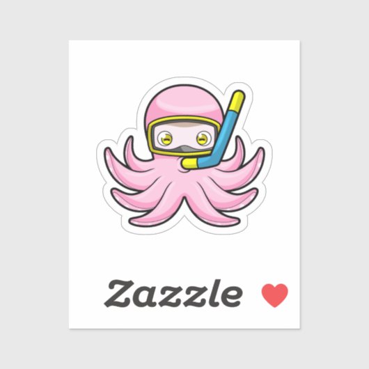 Sticker Poulpe en plongée avec masque et lunettes de natat (Feuille)