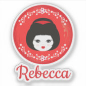 Sticker Poupée japonaise de fille dans la conception rouge (Devant)