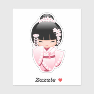 Sticker Poupée Kokeshi en Kimono Rose