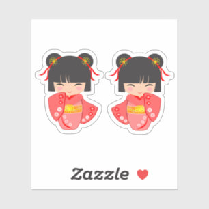 Sticker Poupée Kokeshi Rose