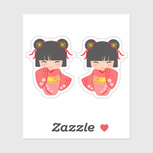Sticker Poupée Kokeshi Rose (Feuille)