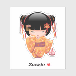 Sticker Poupée Ume Kokeshi - Japonaise Pêche Geisha Girl