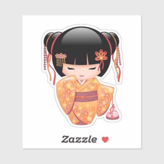 Sticker Poupée Ume Kokeshi - Japonaise Pêche Geisha Girl (Feuille)