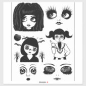 Sticker Poupées gothiques face original Big eye Girls art (Feuille)
